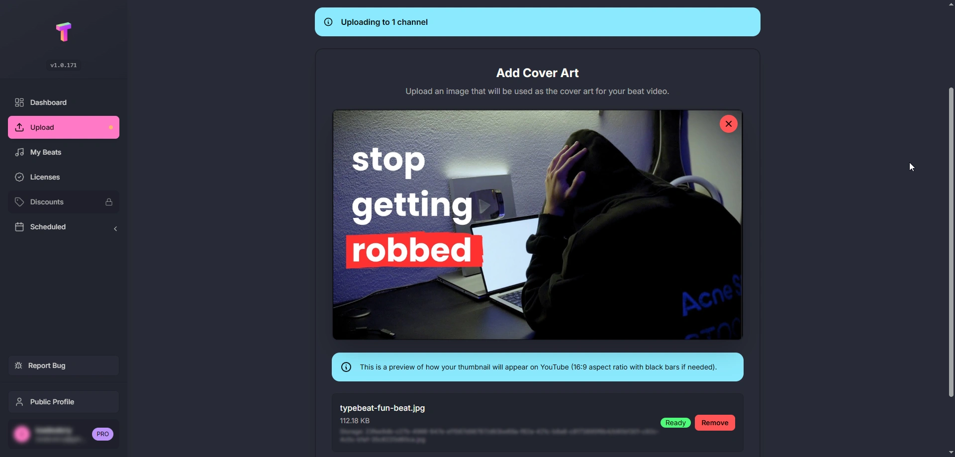 YouTube cover art preview with text “stop getting robbed” and a person in a hoodie at a desk